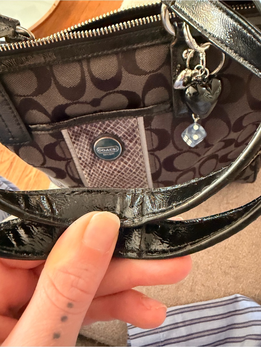 Coach Signature Stripe Python Satchel - Picture 5 of 6